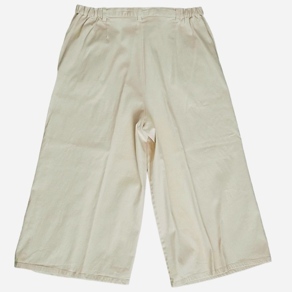 Denim & Co Size Large Cream Wide Leg Cropped Pants Cotton Spandex - Picture 3 of 5